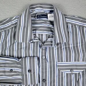 7 Diamonds Gray Blue Striped Casual Mens Long Sleeve Button Up Shirt Size Medium